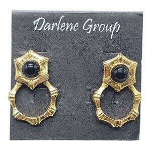 Darlene Group Black Cabochon Large Runway Couture Statement Post Earrings Vintag